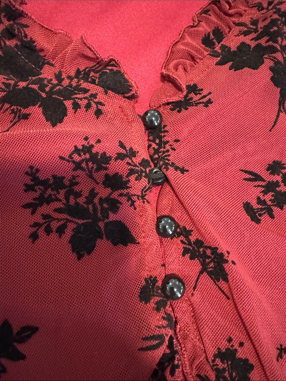 Red Velvet Floral Ruffle Cardigan - Picture 8 of 10